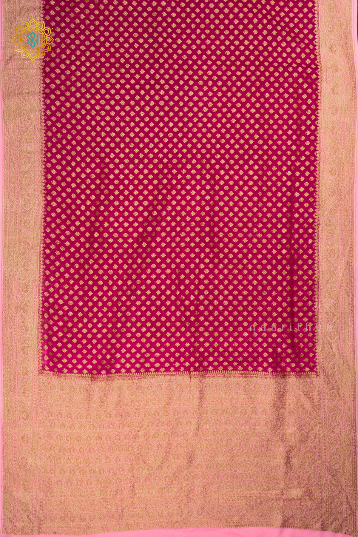 Rani Pink With Light Pink Pure Banarasi Khaddi Georgette Saree Allover Zari Woven Buttas And Contrast Zari Woven Border