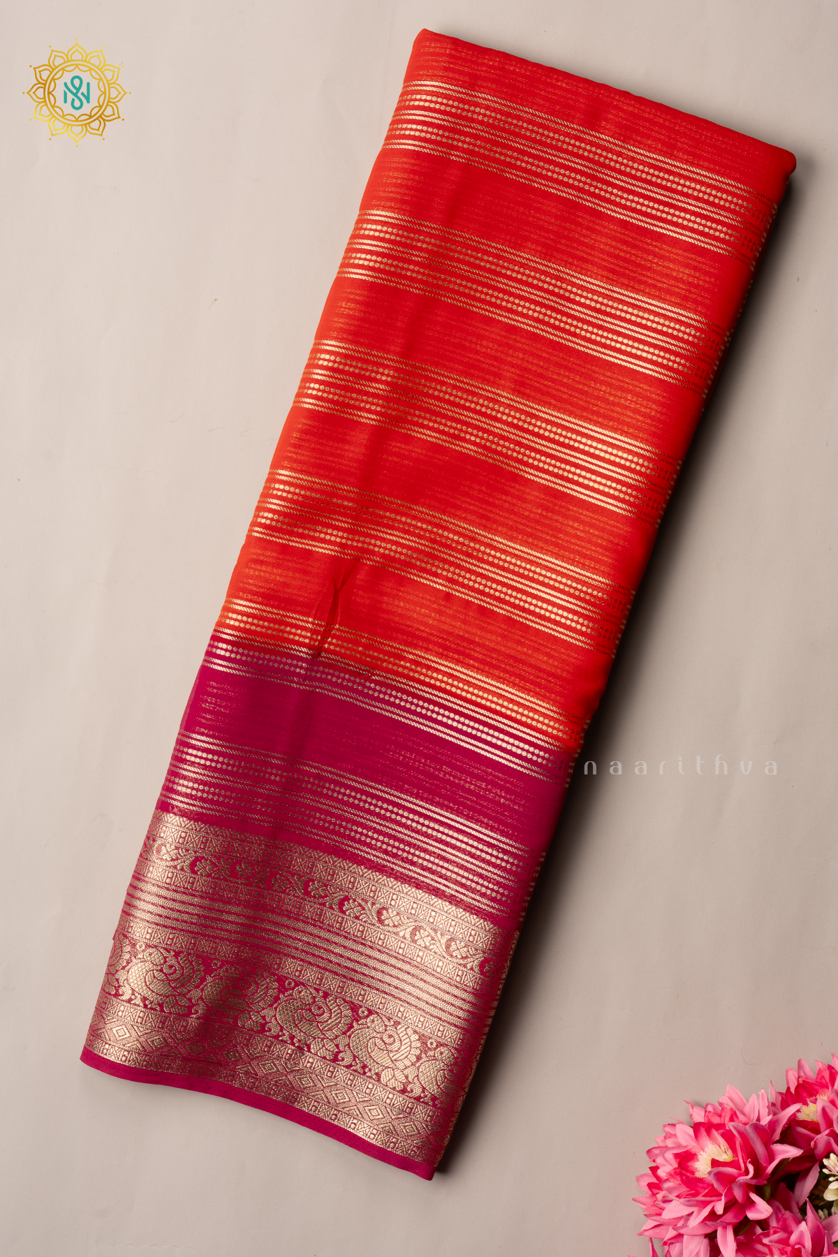 ORANGE WITH PINK - SEMI CREPE GEORGETTE