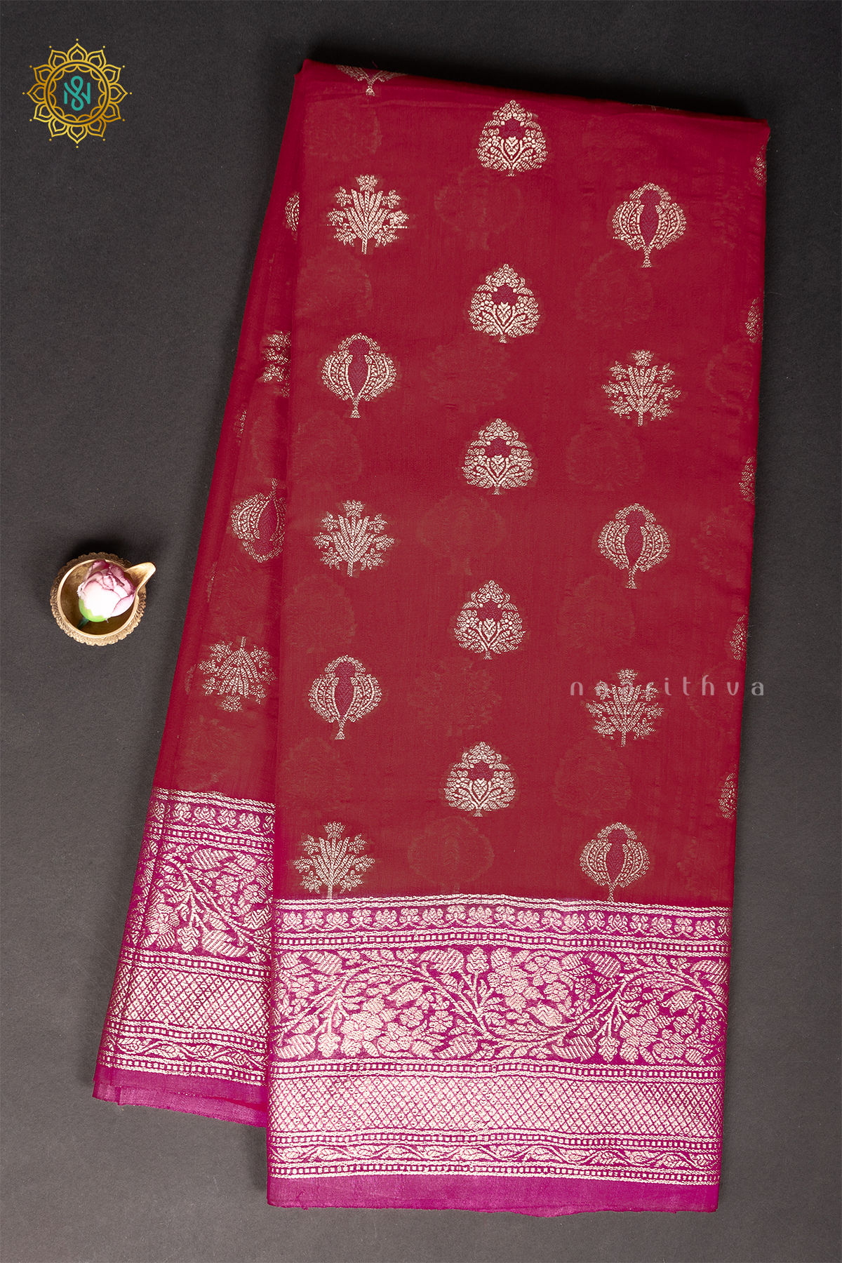 RED WITH PINK - JUTE COTTON