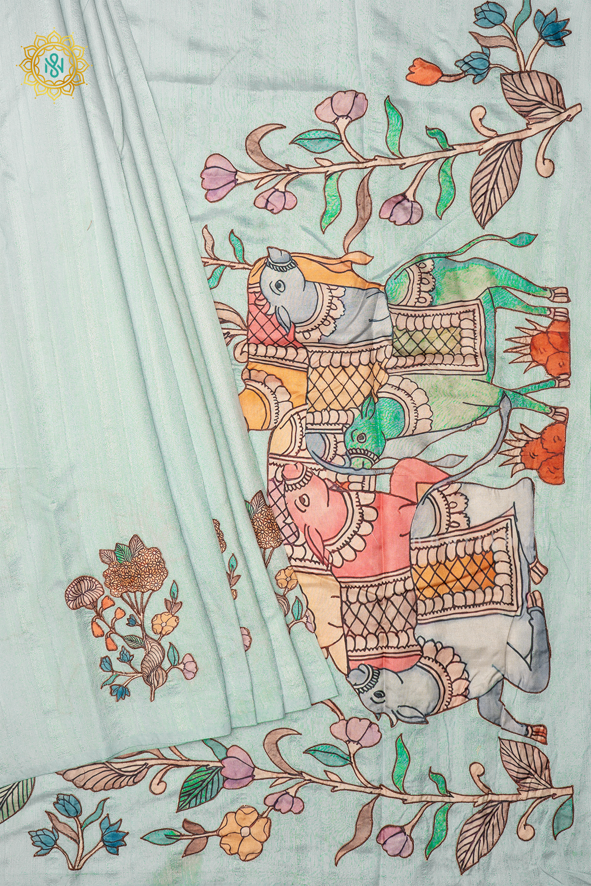 AQUA BLUE - JUTE COTTON WITH APPLIQUE WORK