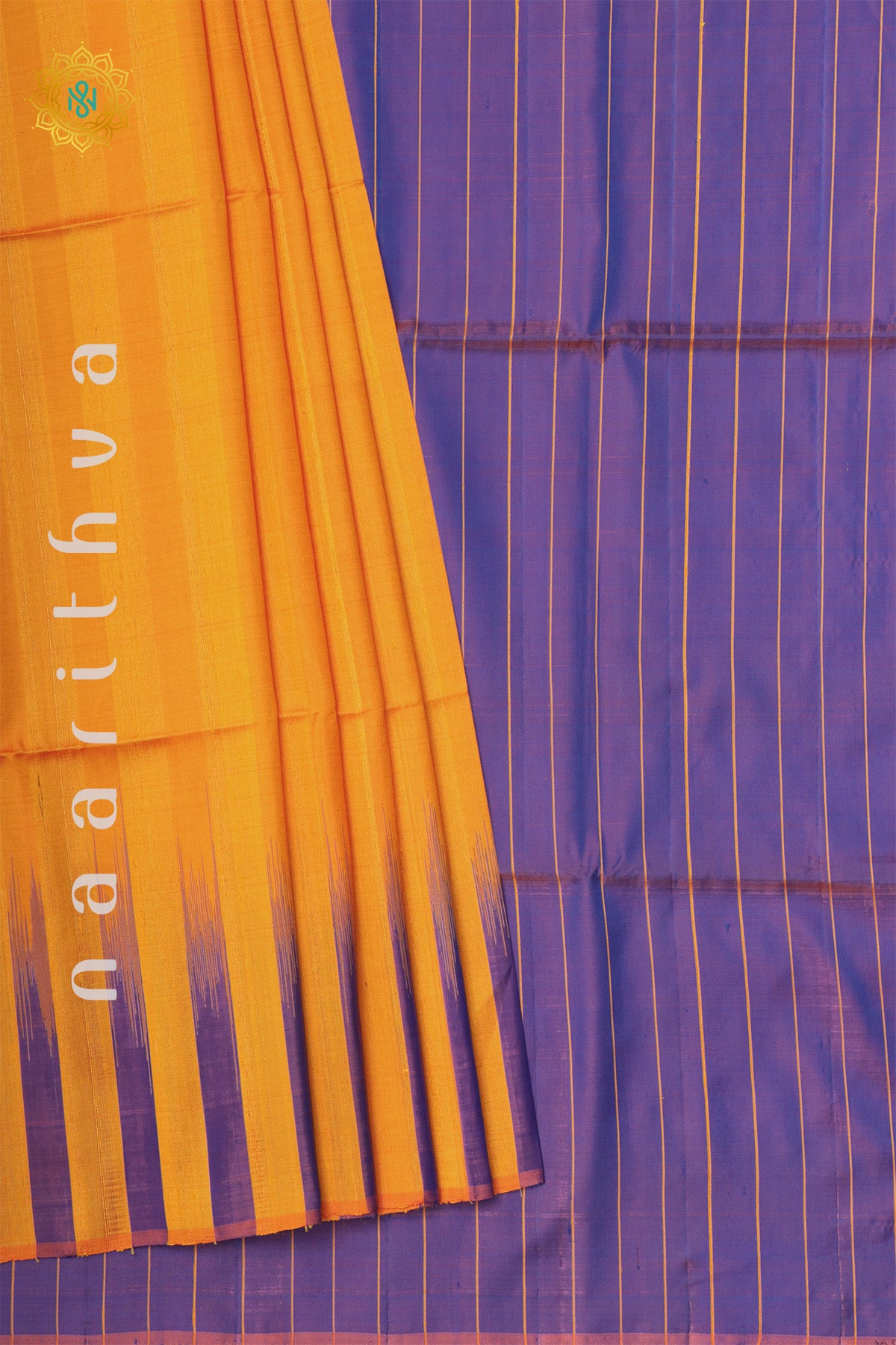 YELLOW WITH DUAL SHADE OF PURPLE - PURE KANJIVARAM SOFT SILK