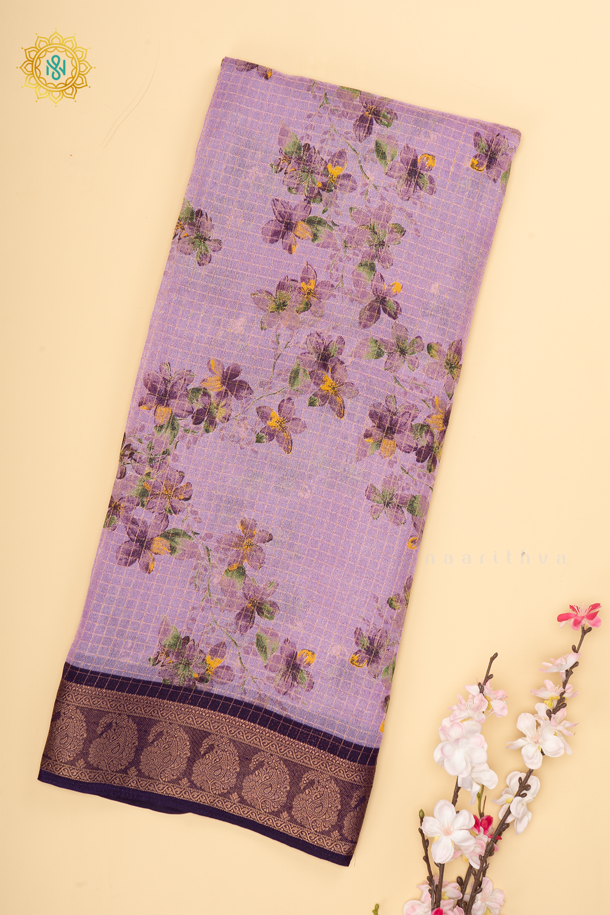 LAVENDER WITH PURPLE - SEMI CHIFFON GEORGETTE
