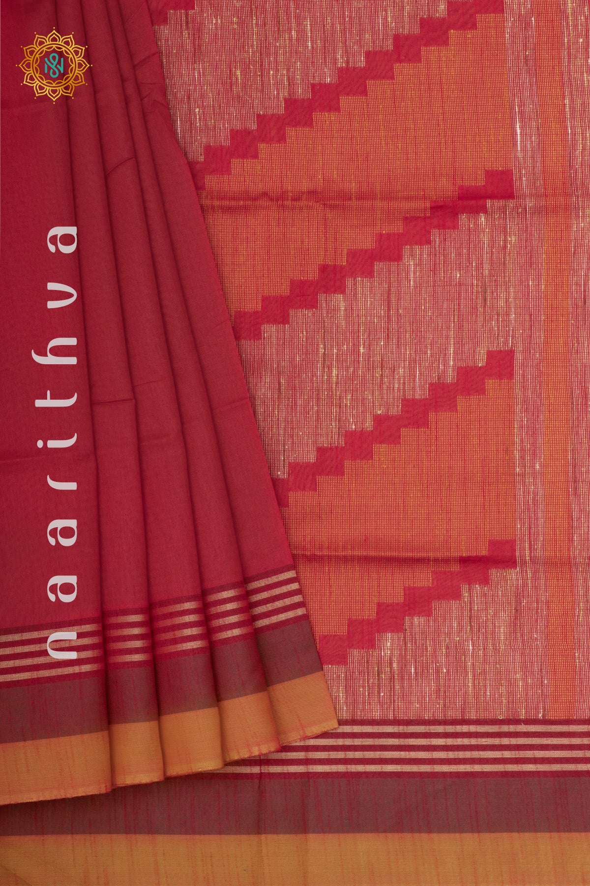 RED WITH YELLOW - SEMI RAW SILK
