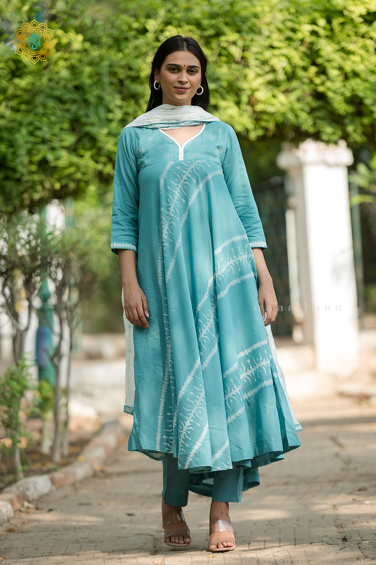 AQUA BLUE - COTTON 3PC SALWAR SUIT WITH TOP, BOTTOM & DUPATTA