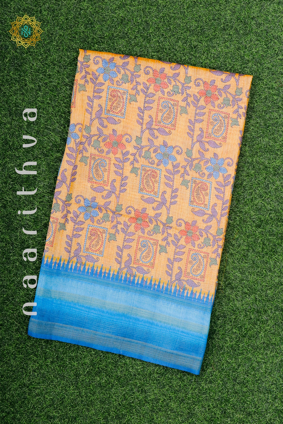 LIGHT YELLOW WITH SKY BLUE - JUTE COTTON