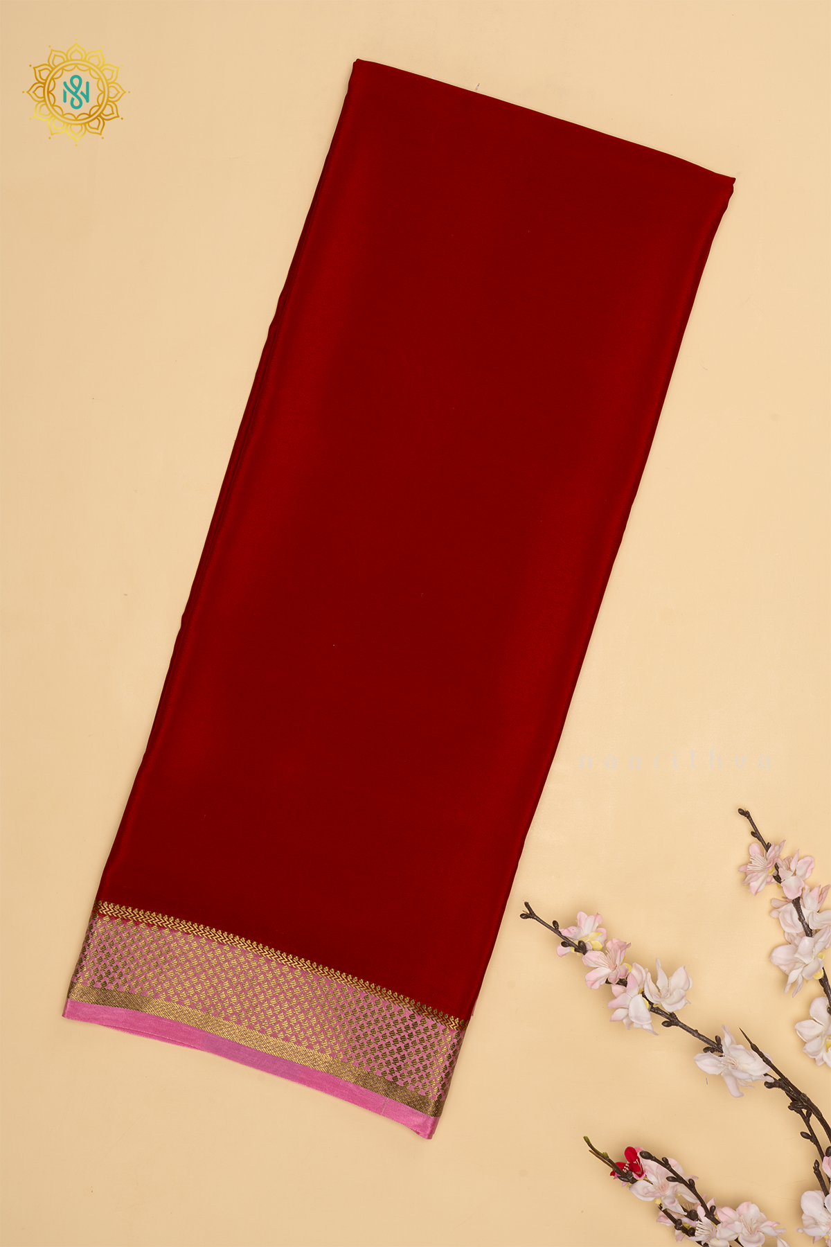 RED WITH LIGHT PINK - PURE MYSORE CREPE SILK SAREE