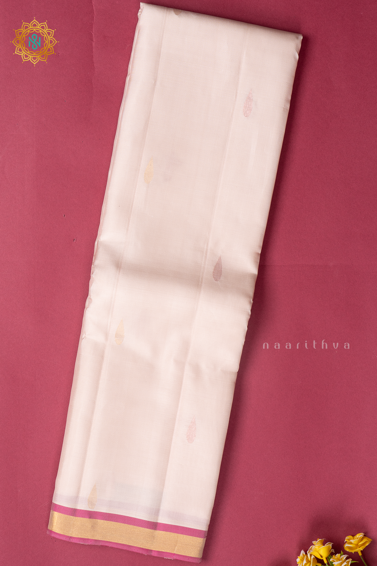 OFF WHITE WITH PINK - KANJIVARAM PURE MIX