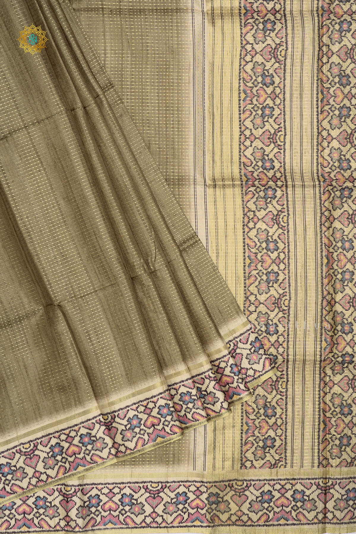 OLIVE GREEN WITH BEIGE - SEMI TUSSAR SILK