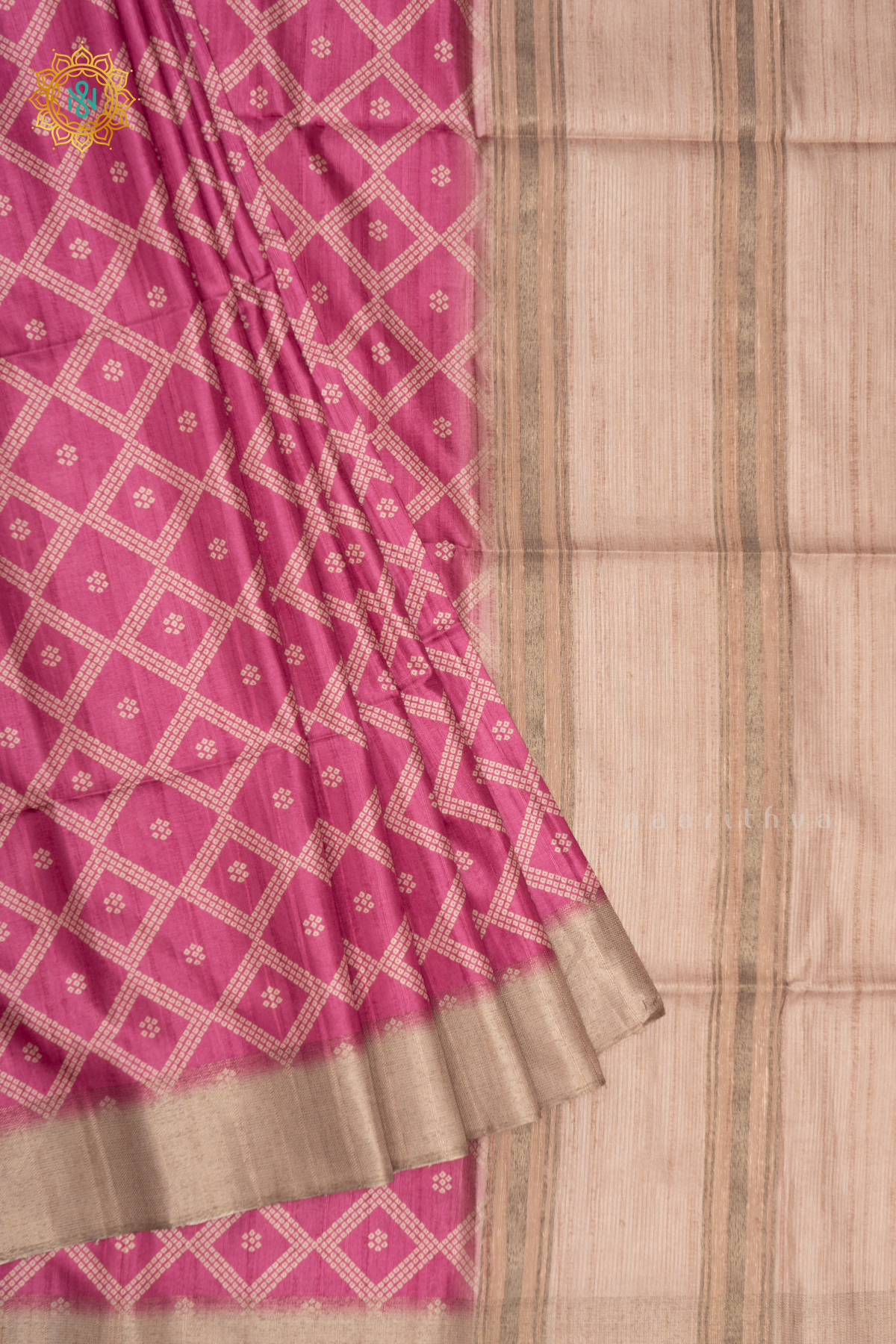 PINK WITH BEIGE - SEMI TUSSAR SILK