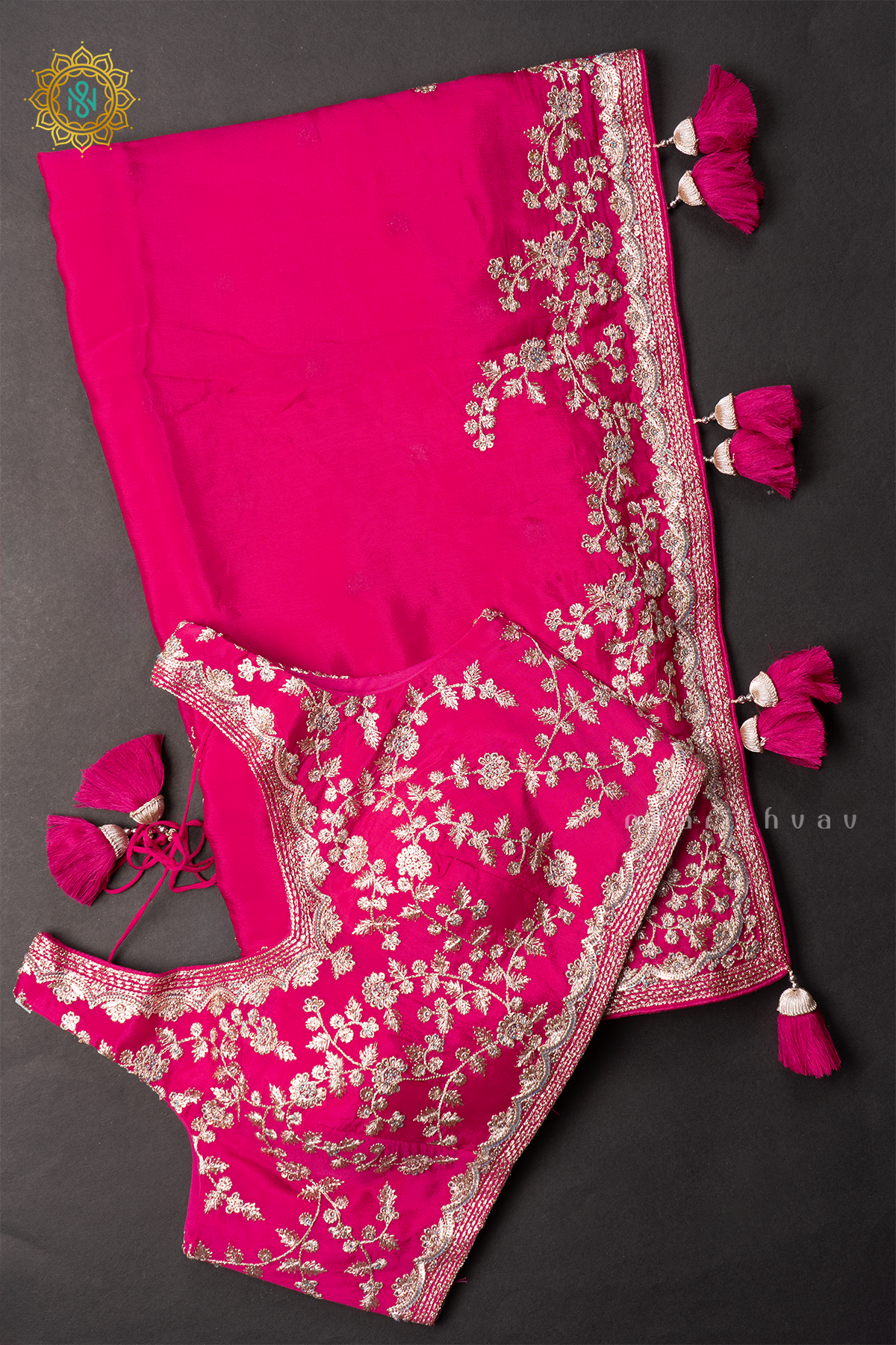 RANI PINK - CREPE PARTY WEAR SAREE WITH READYMADE BLOUSE
