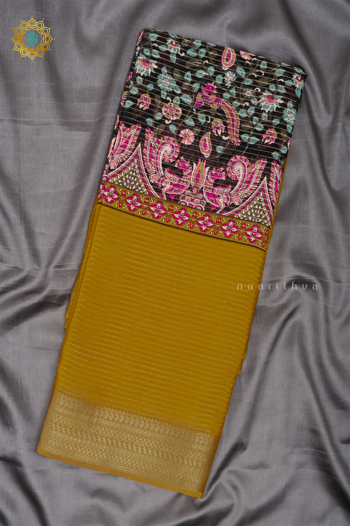 YELLOW WITH BLACK - SEMI GEORGETTE