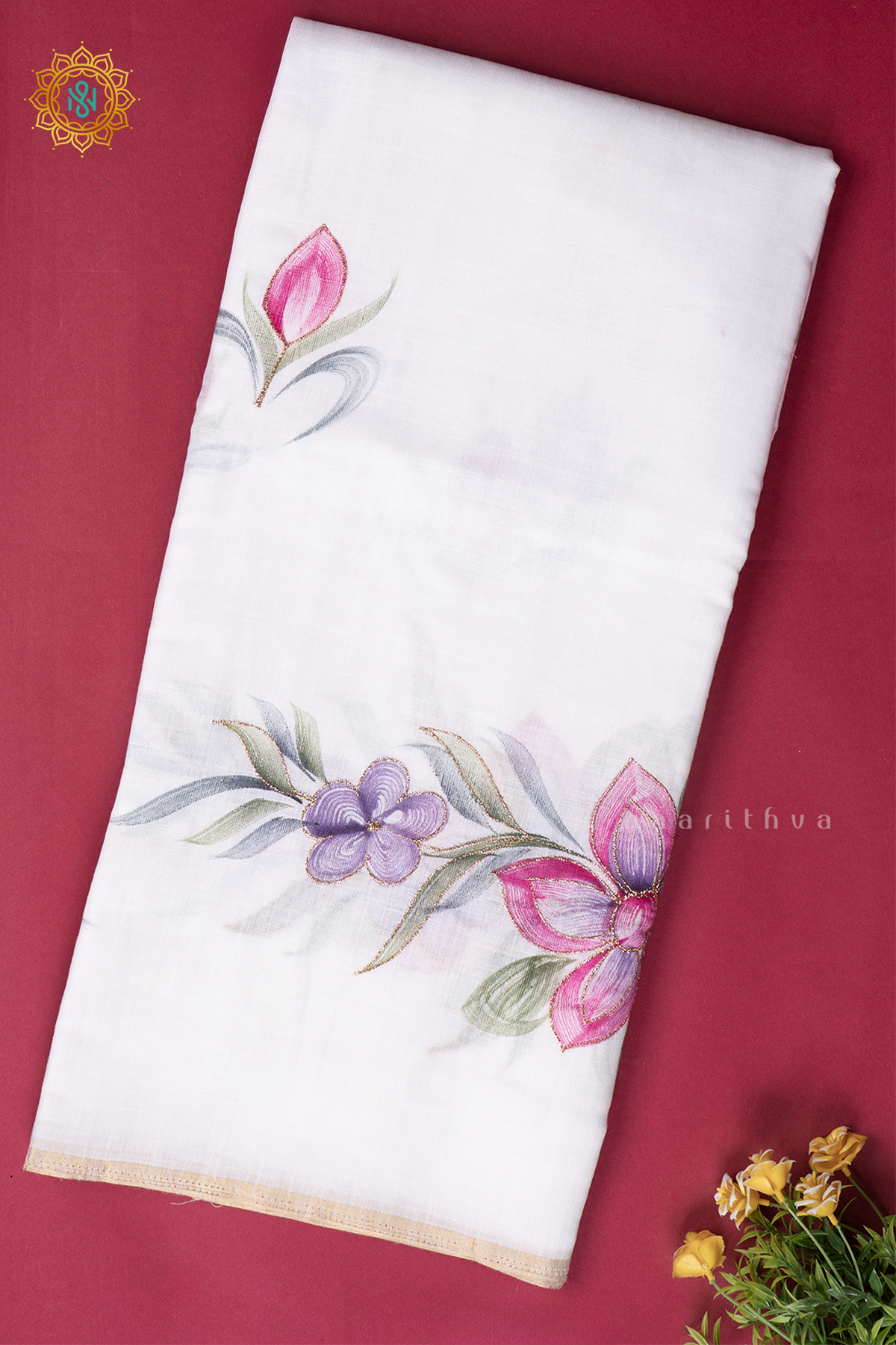 WHITE WITH BEIGE - LINEN BY COTTON