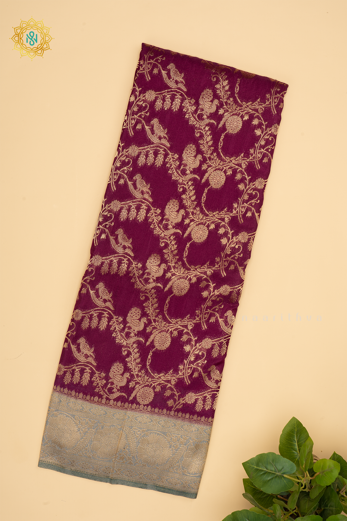 Magenta With Aqua Blue Semi Crepe Georgette Saree With Brocade Body And Contrast Zari Border