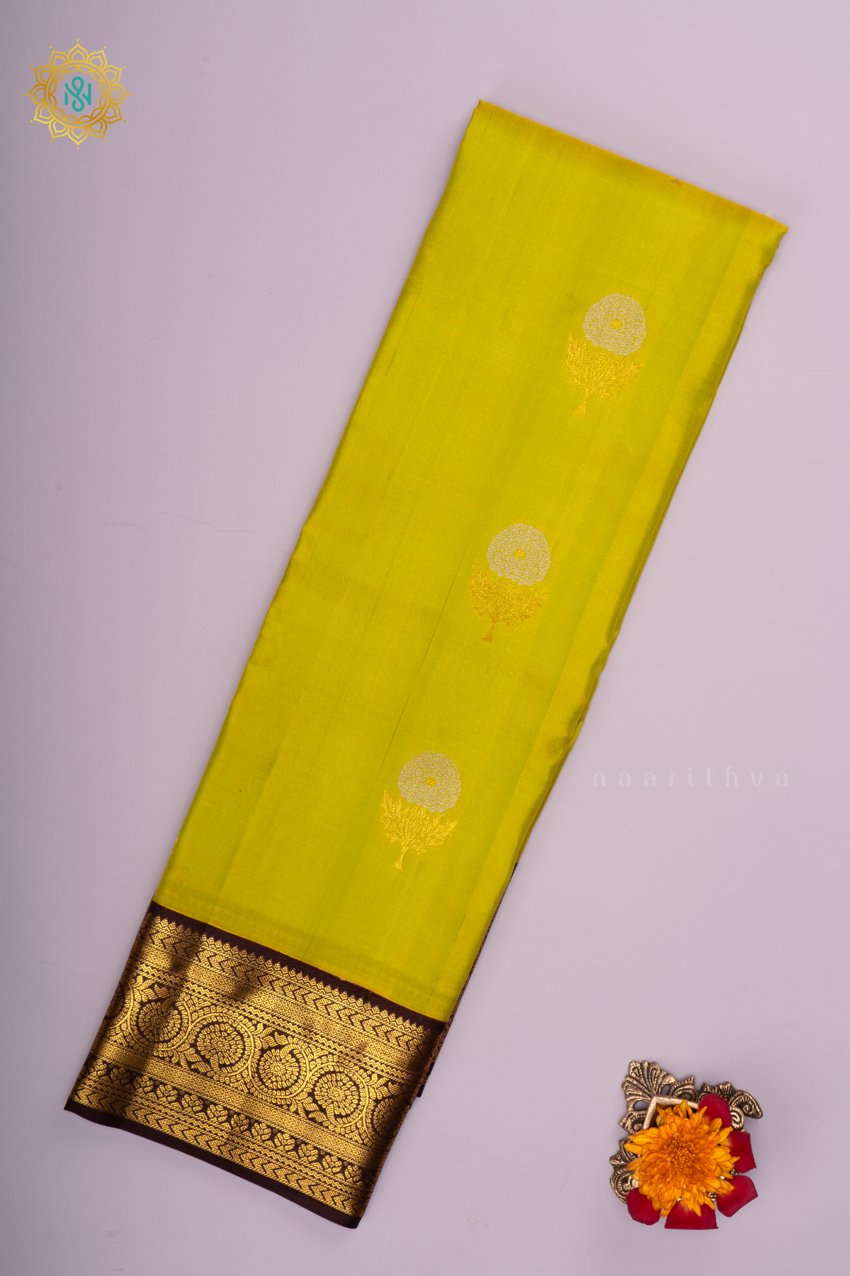 LEMON YELLOW WITH BROWN - PURE KANJIVARAM SILK