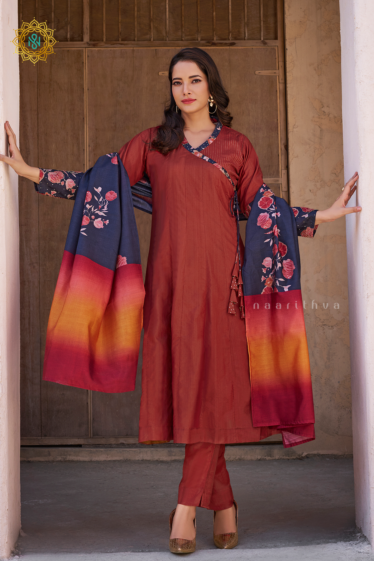 RUST ORANGE - COTTON 3PC SALWAR SUIT WITH TOP, BOTTOM & DUPATTA