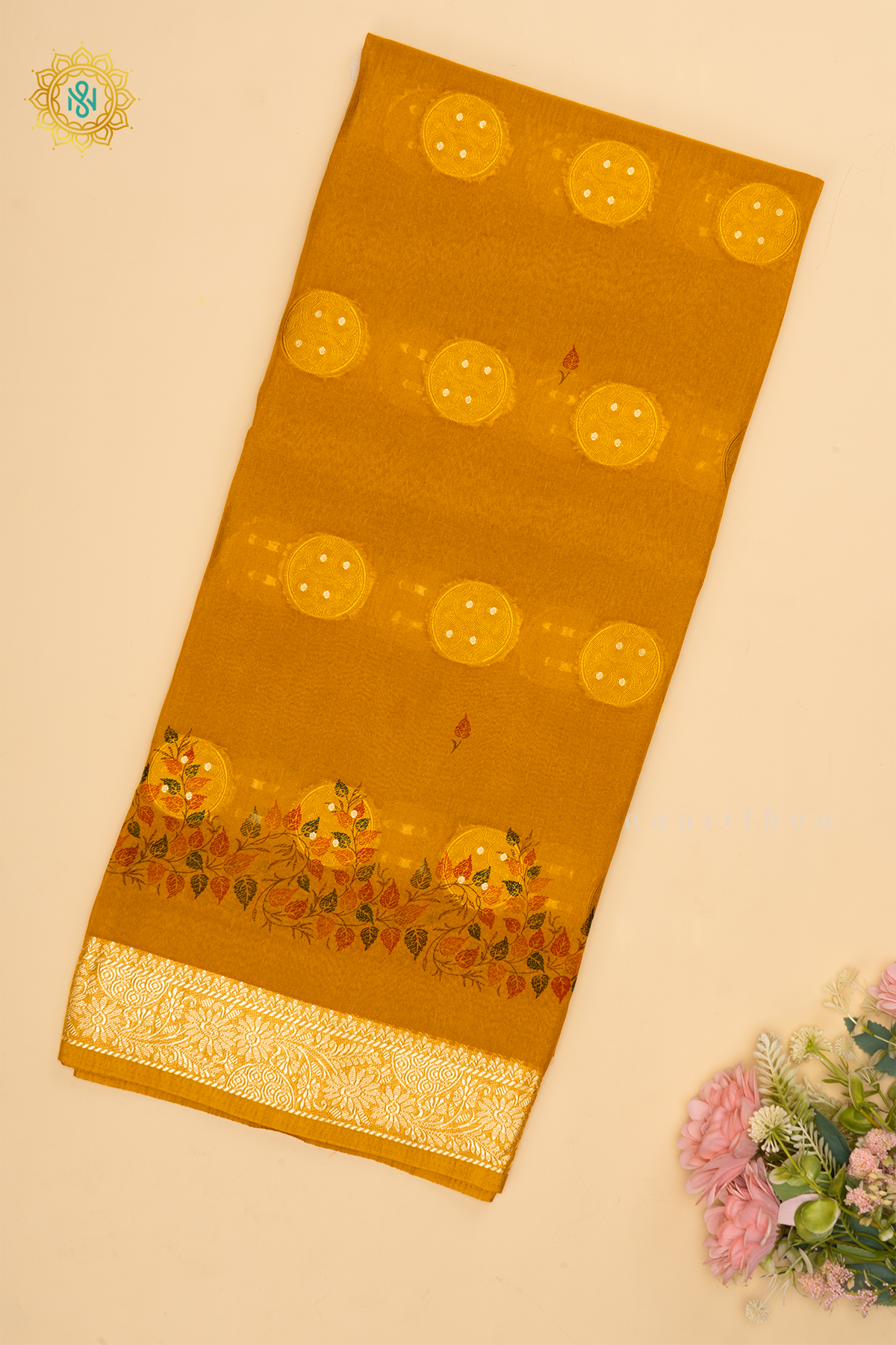Yellow Semi Georgette Saree With Printed Body And \Zari Border