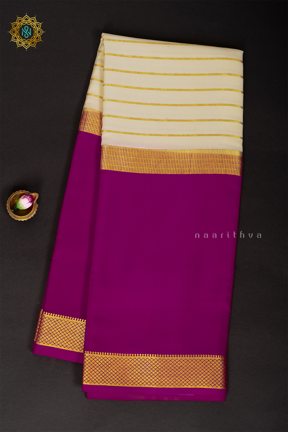 WHITE WITH PINK - PURE MYSORE CREPE SILK