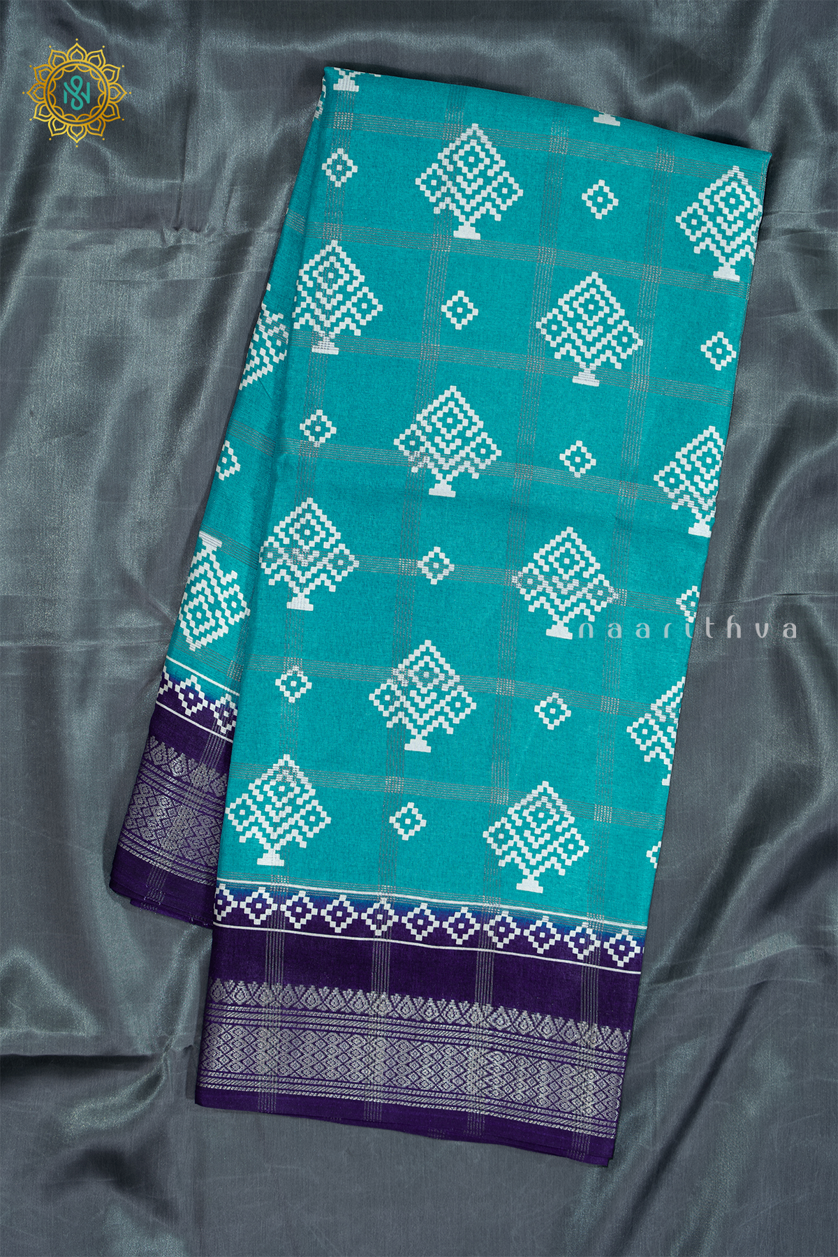 AQUA BLUE WITH NAVY BLUE - DOLA SILK