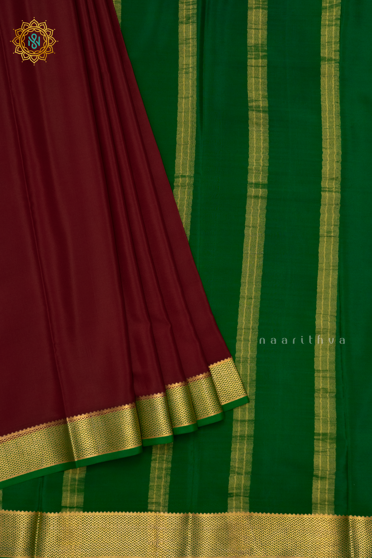 BROWN WITH GREEN - PURE MYSORE CREPE SILK
