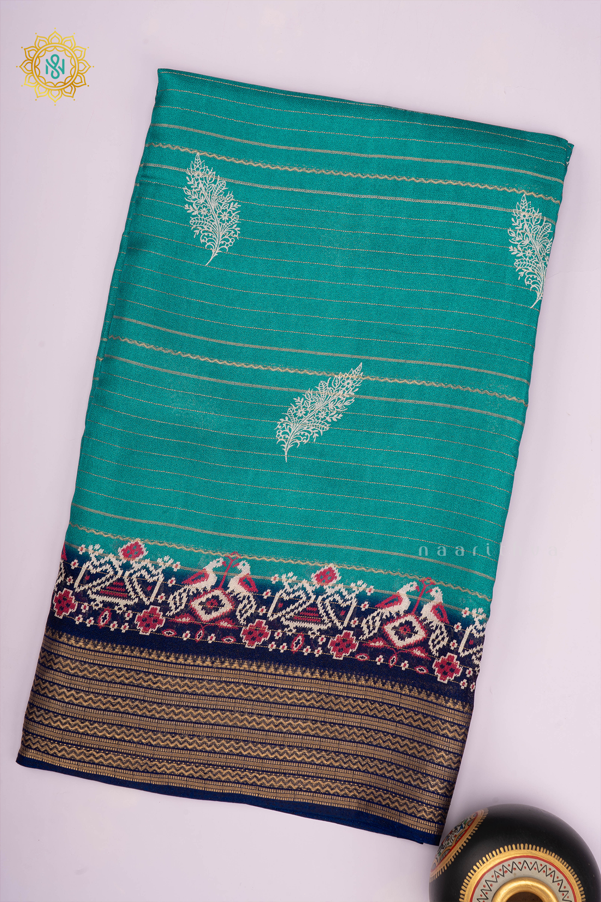 AQUA BLUE WITH NAVY BLUE - SEMI GEORGETTE