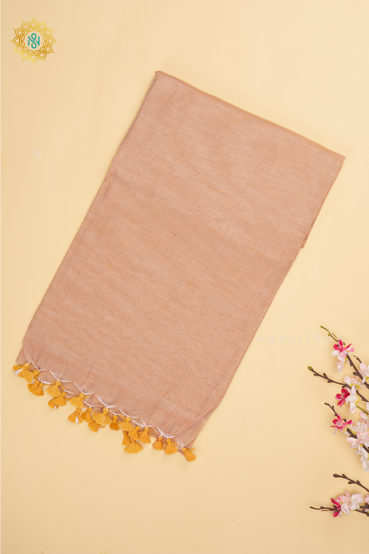 Peach Mul Cotton Saree Allover Plain Body