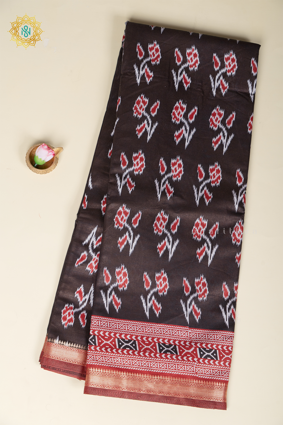 BROWN WITH MAROON - VISCOSE COTTON