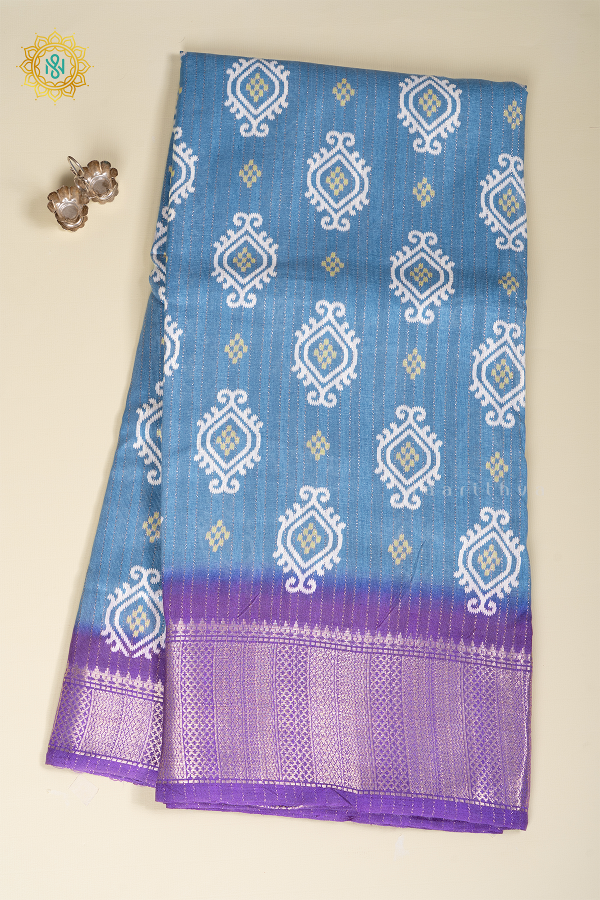 AQUA BLUE WITH PURPLE - DOLA SILK