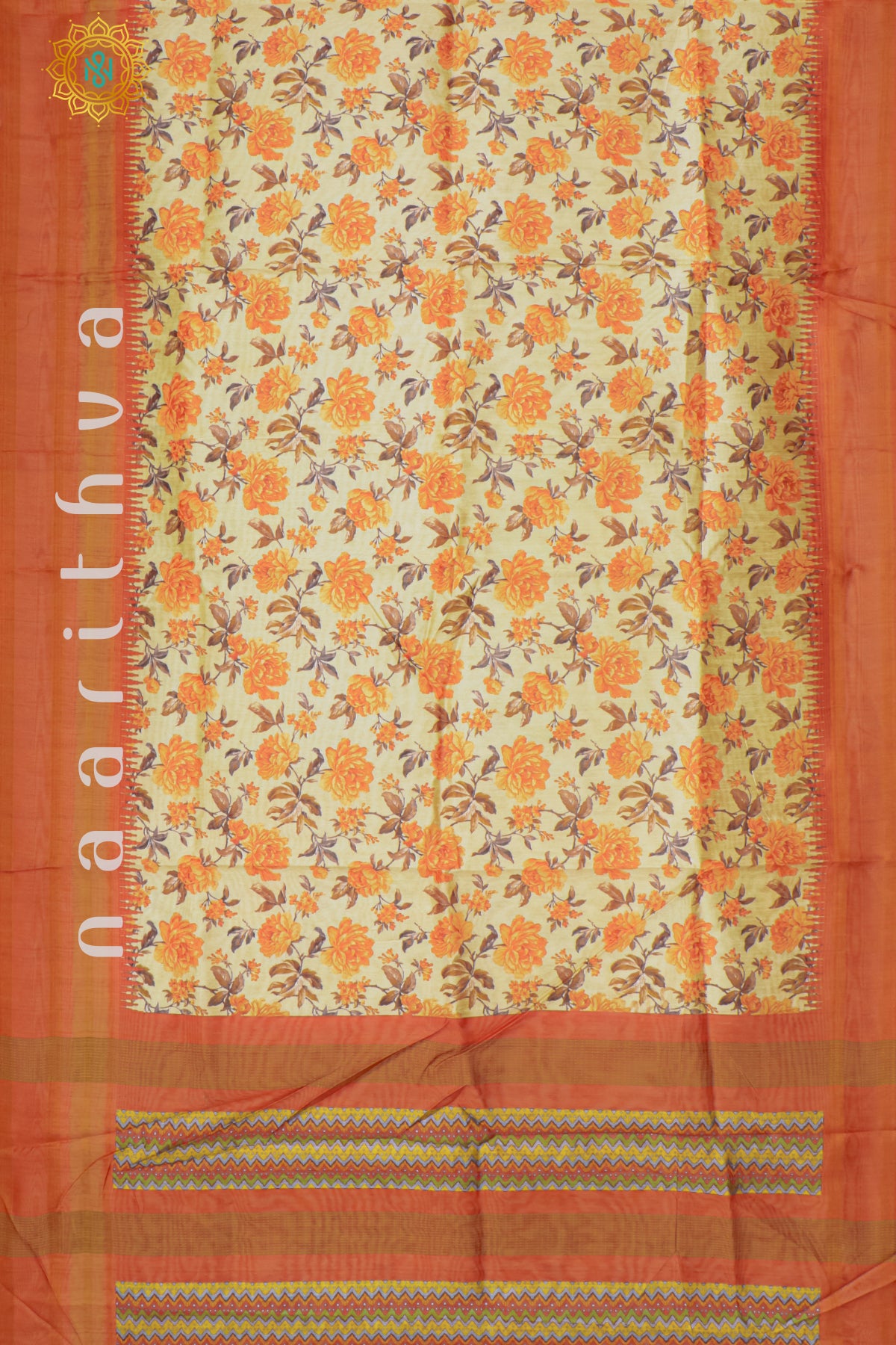 OFF WHITE WITH ORANGE - SEMI TUSSAR