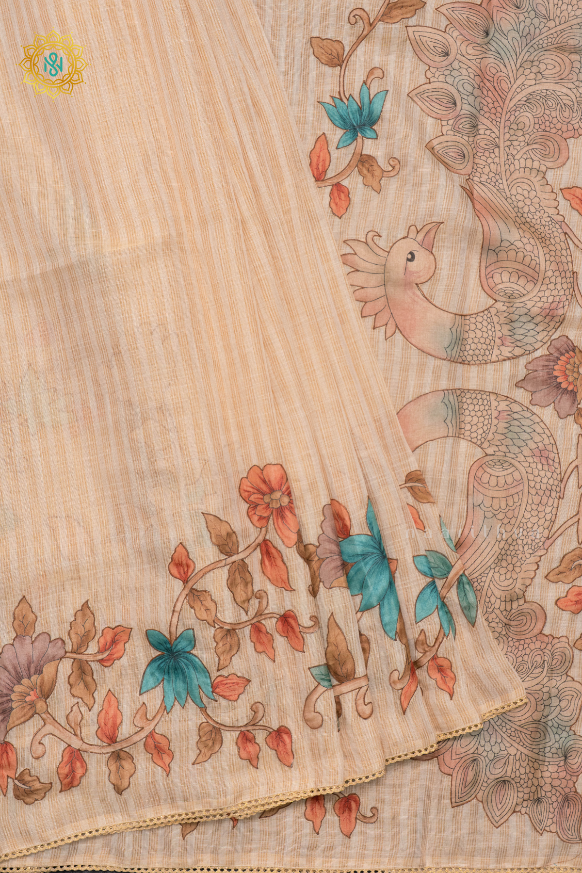 OFF WHITE WITH GREY - LINEN TISSUE WITH APPLIQUE WORK