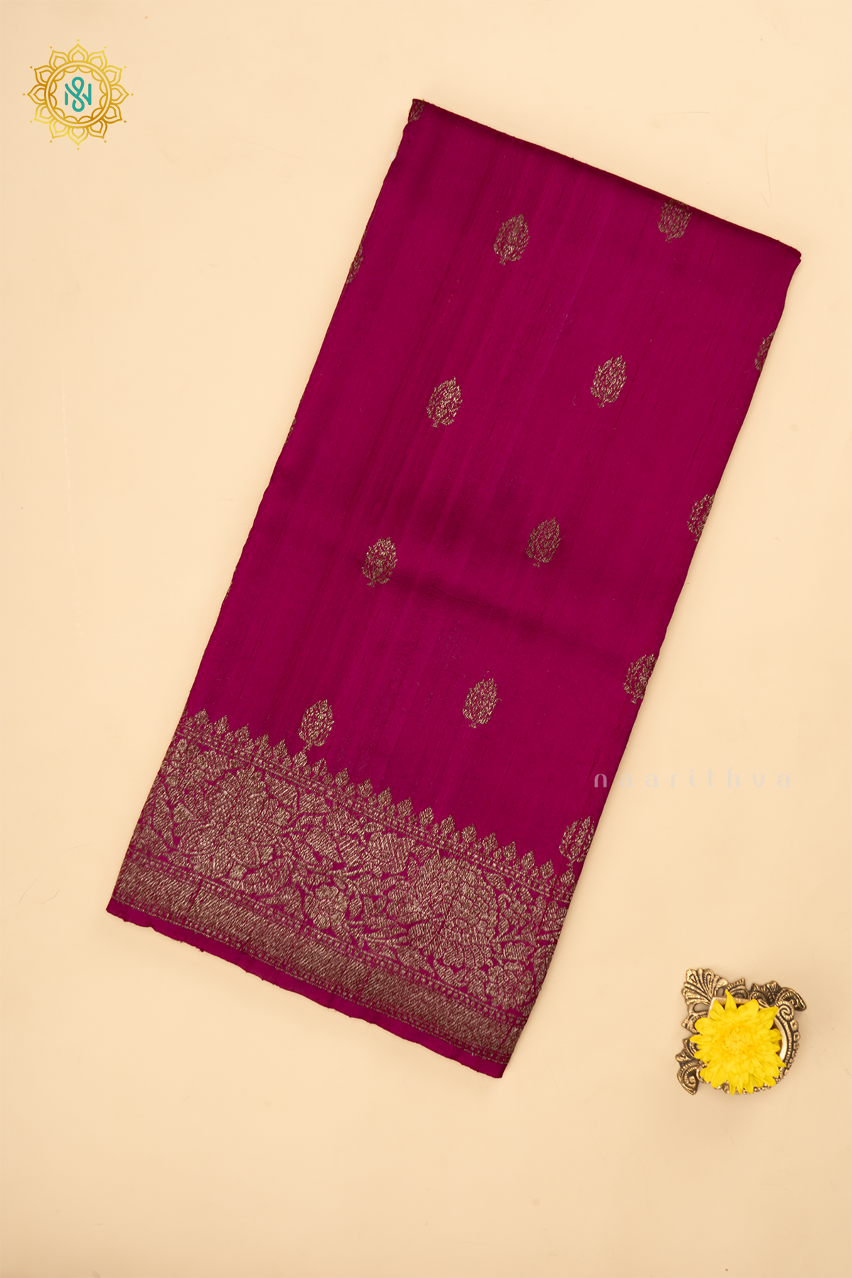 RANI PINK - PURE BANARASI RAW SILK SAREE WITH ALLOVER ZARI WOVEN BUTTAS AND BORDER