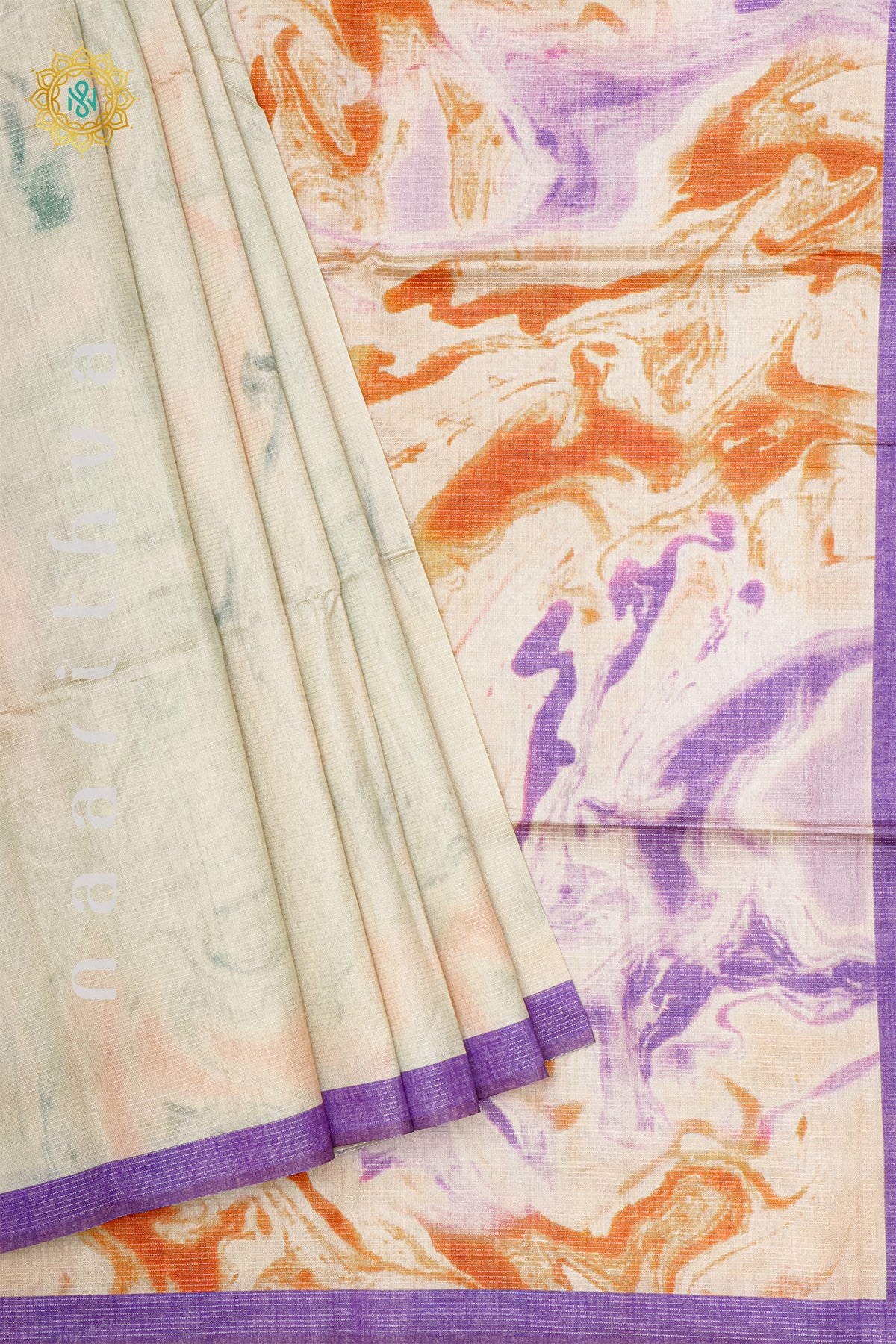 OFF WHITE WITH LAVENDER - SEMI TUSSAR SILK