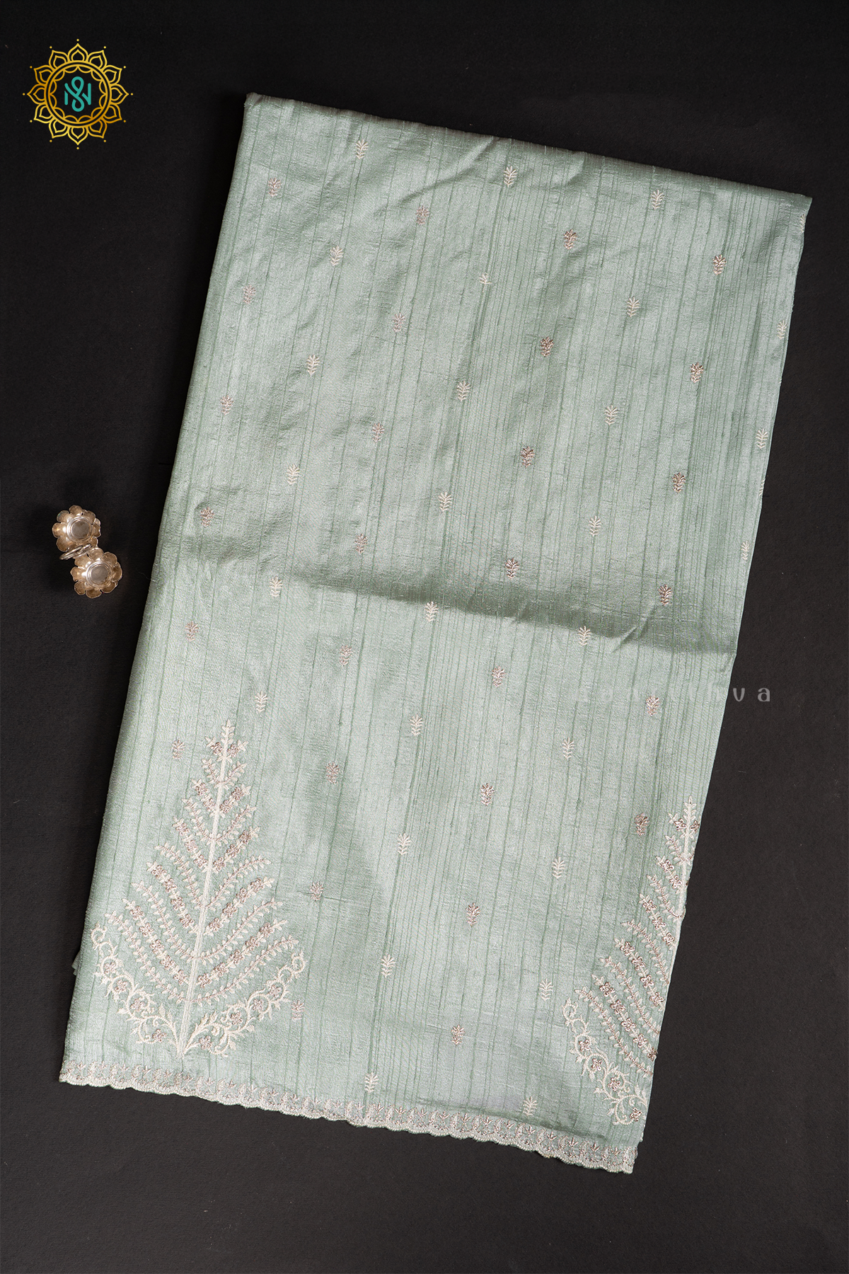 AQUA GREEN - SEMI TUSSAR WITH EMBROIDERY