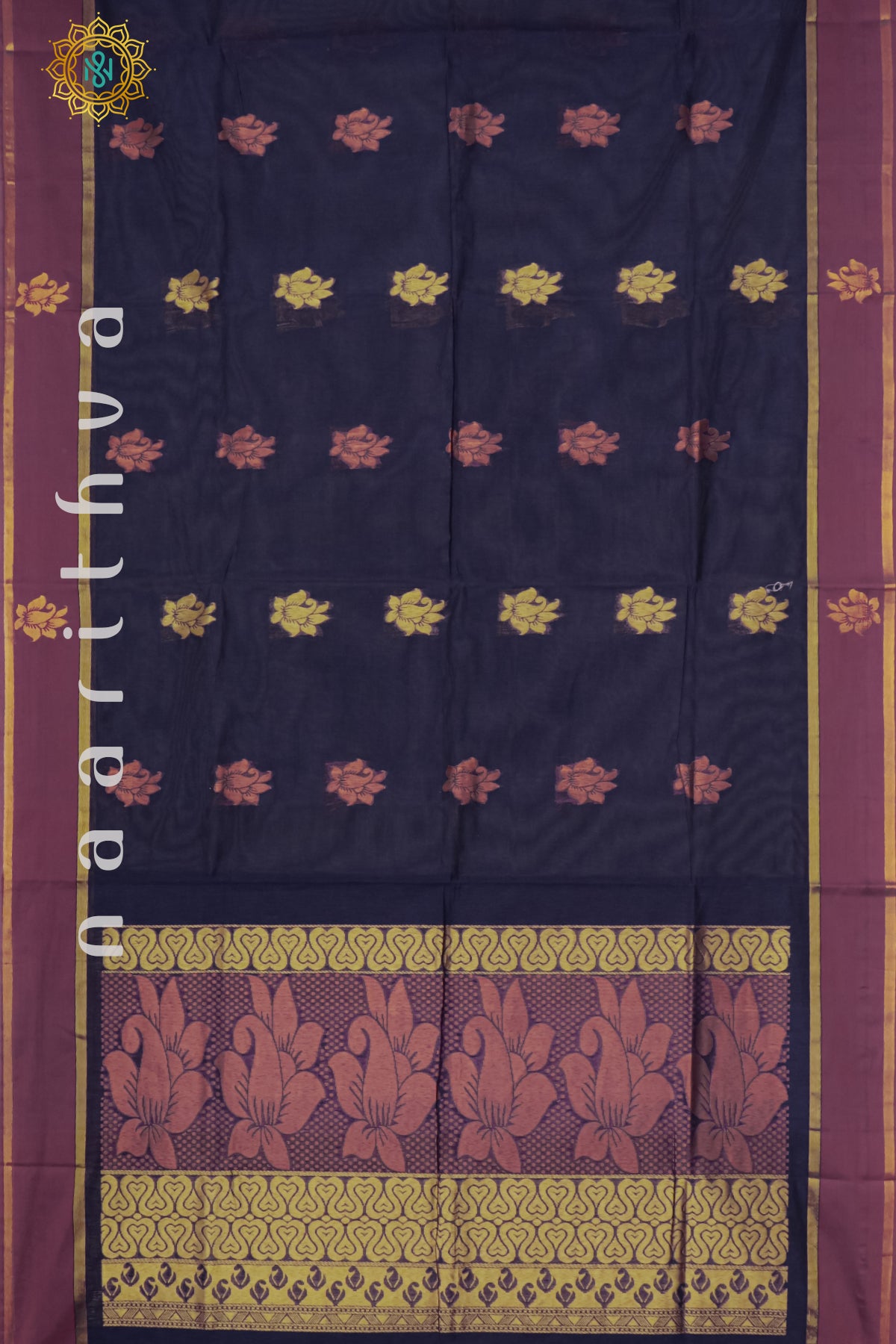 NAVY BLUE WITH MAGENTA - SILK COTTON