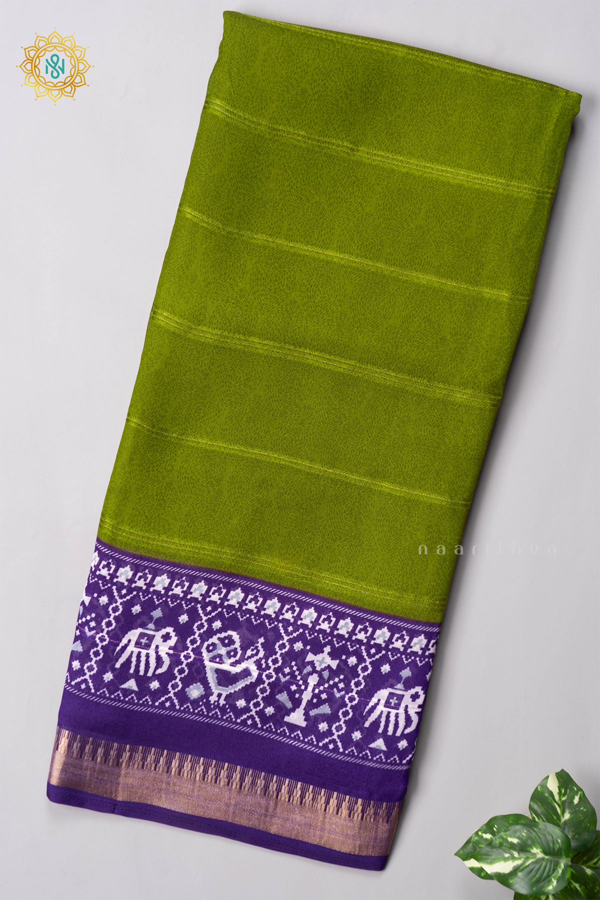 PARROT GREEN WITH PURPLE - SEMI GEORGETTE