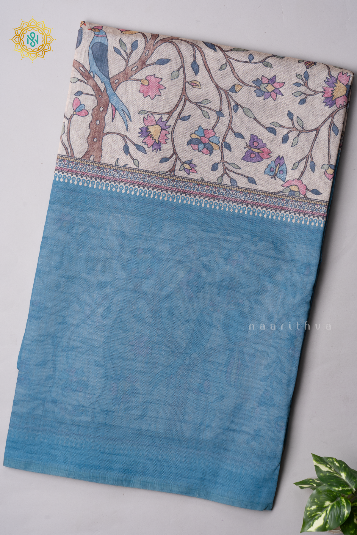 BLUE WITH OFF WHITE - CHANDERI COTTON