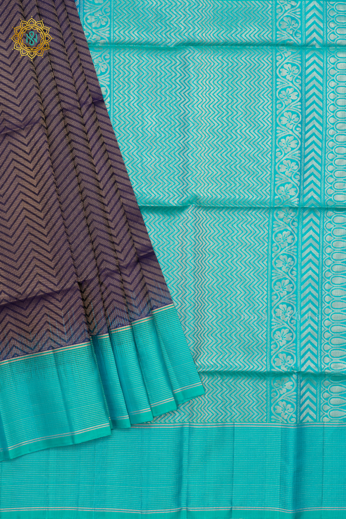 PURPLE WITH SKY BLUE - PURE KANJIVARAM SOFT SILK