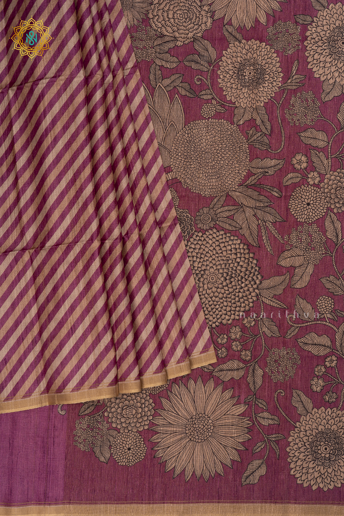 Pinkish Lavender Semi Tussar Silk Saree allover Printed Body,Pallu and