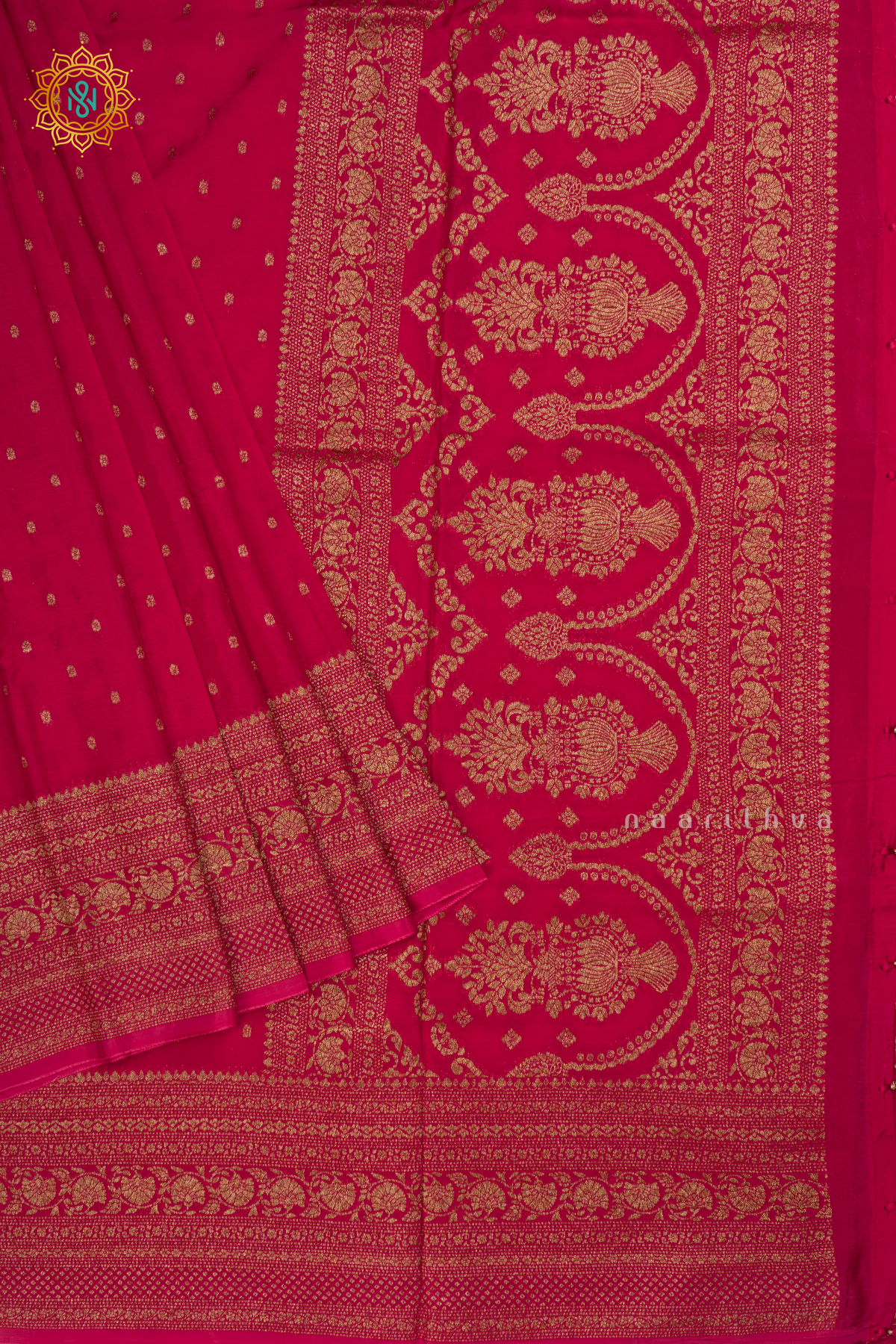 Pink Semi Banarasi Crepe Silk Saree with All-Over Zari Buttas and a Zari Border