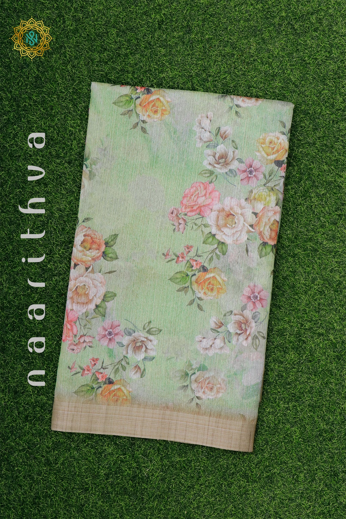 GREEN WITH LIGHT BROWN - JUTE COTTON