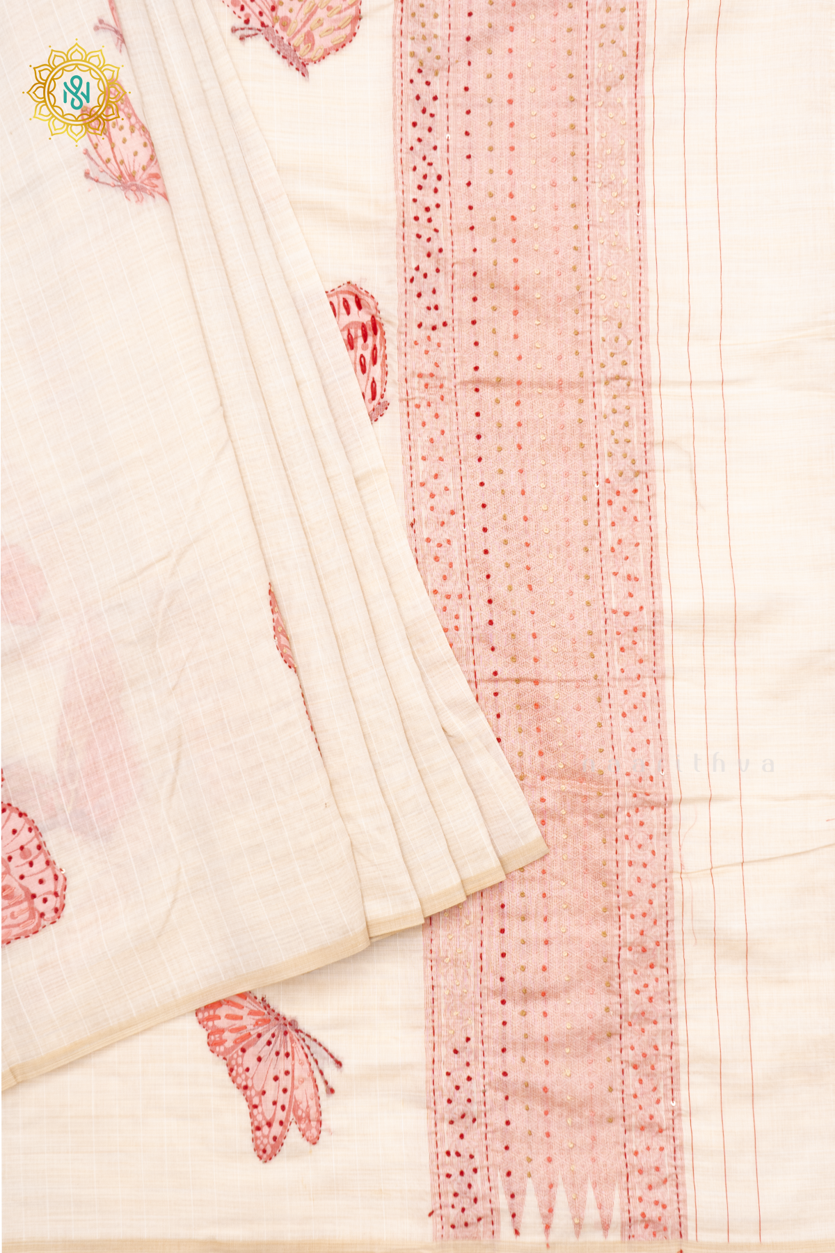 WHITE WITH RED - MOONGA COTTON