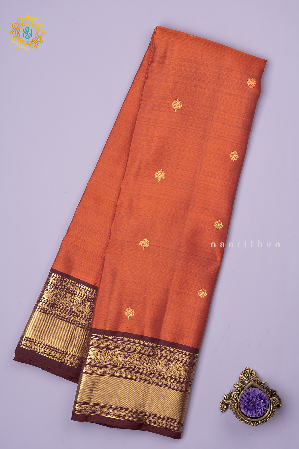 RUST ORANGE WITH BROWN - PURE KANJIVARAM SILK