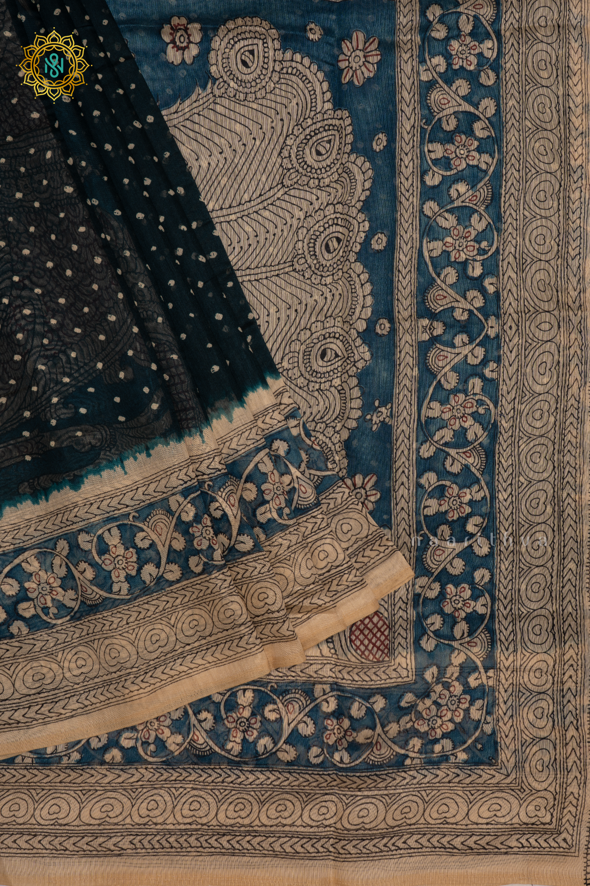 GREEN WITH BLUE AND OFF WHITE - LINEN BY COTTON