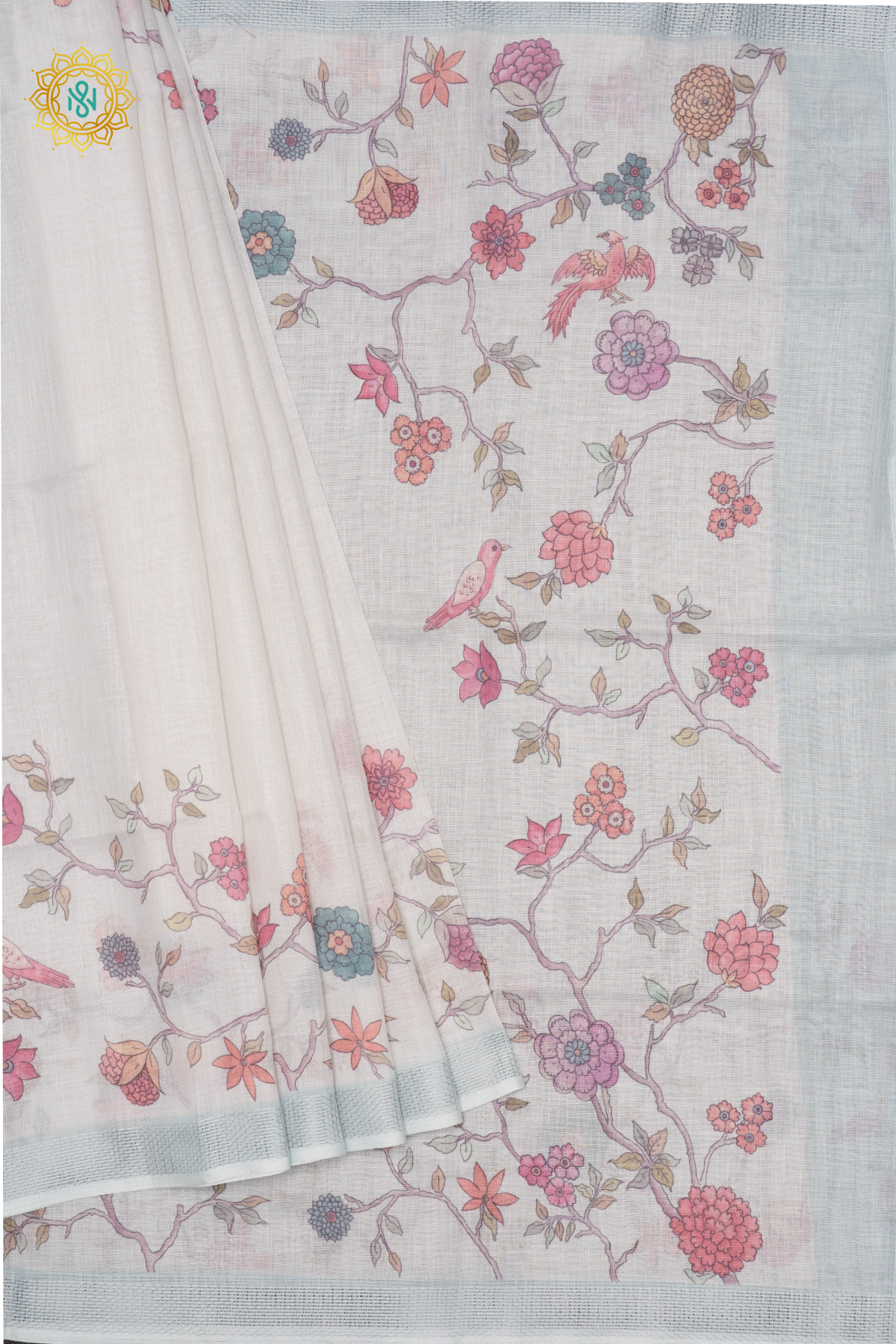 OFF WHITE WITH AQUA BLUE - LINEN BY COTTON