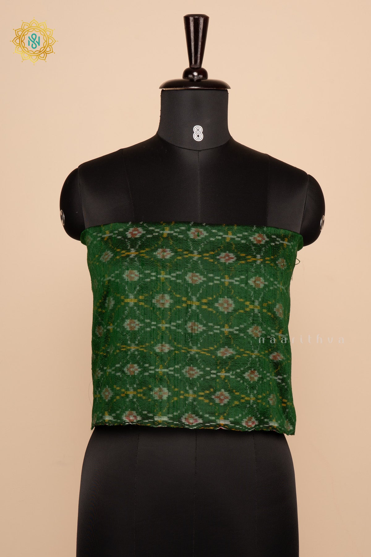 Bottle Green Ikkat Pure Silk Bit All-Over Ikat-Woven Body
