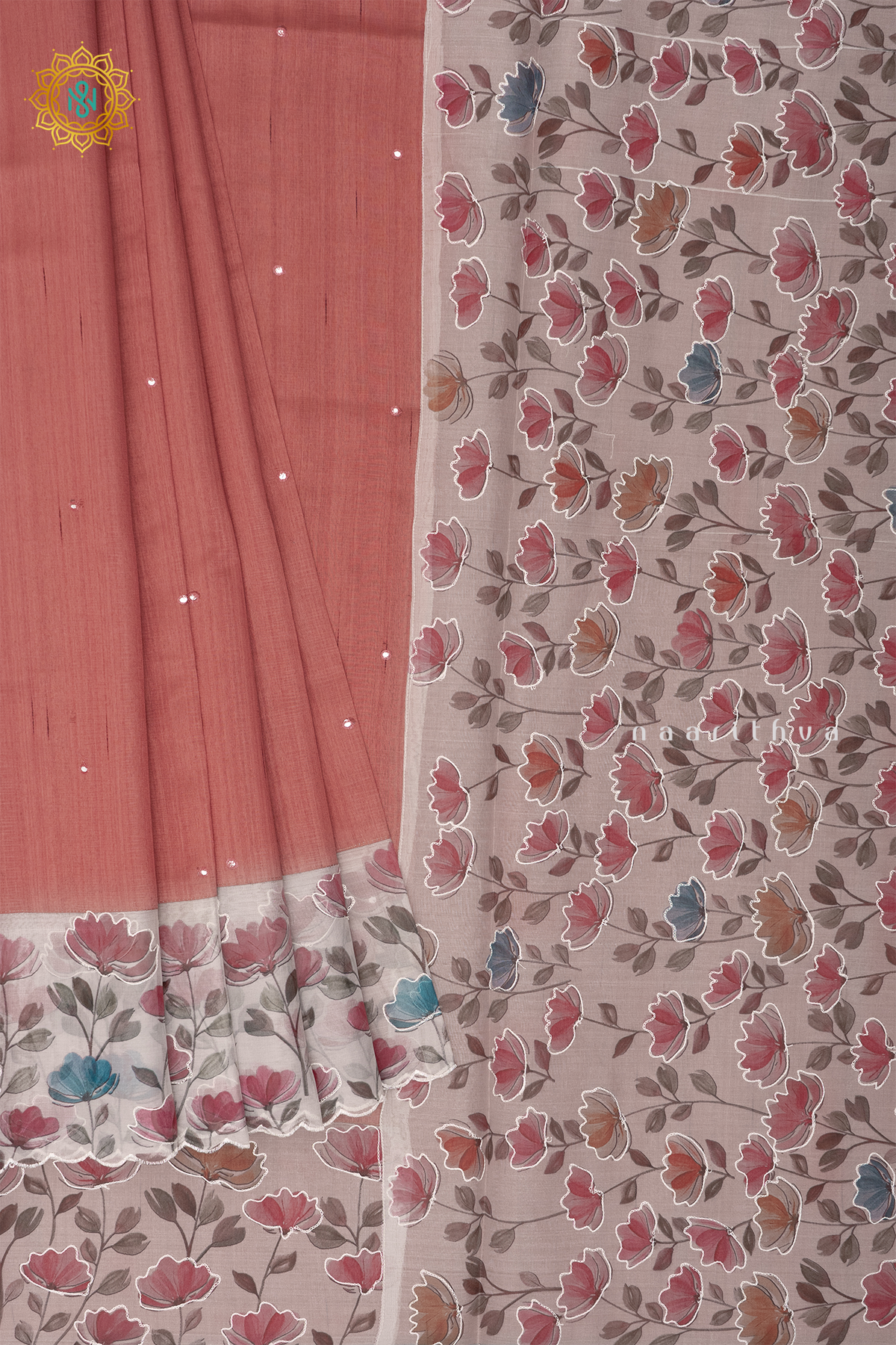 PEACHISH ORANGE WITH OFF WHITE - SEMI TUSSAR