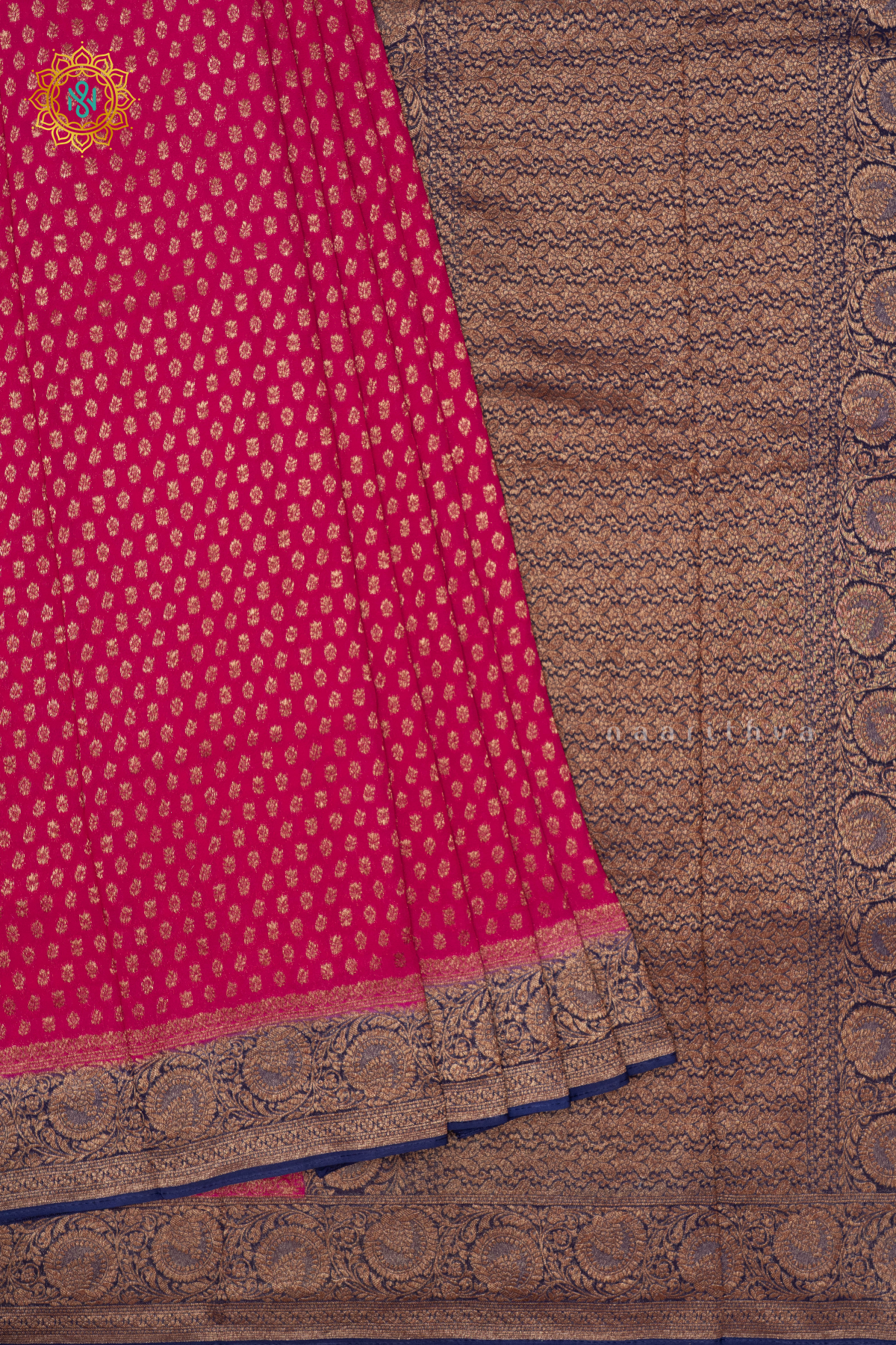 PINK WITH BLUE - SEMI GEORGETTE