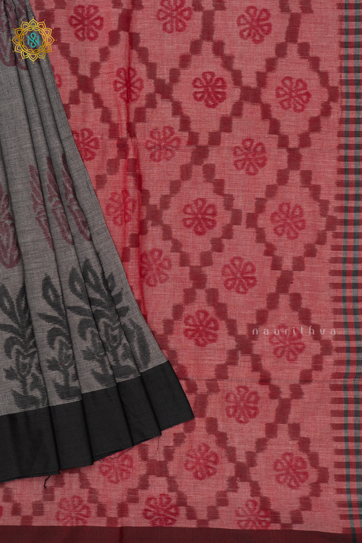 GREY WITH MAROON - MUL COTTON
