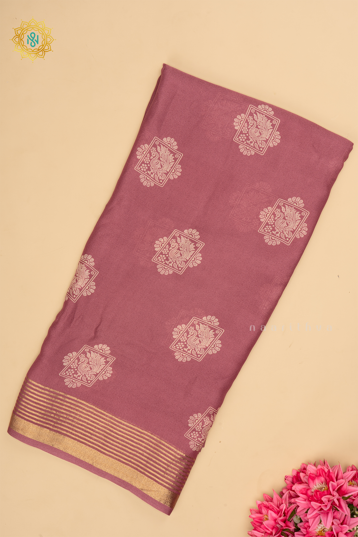 Mauve Chiffon Georgette Saree Printed Body With Zari Border