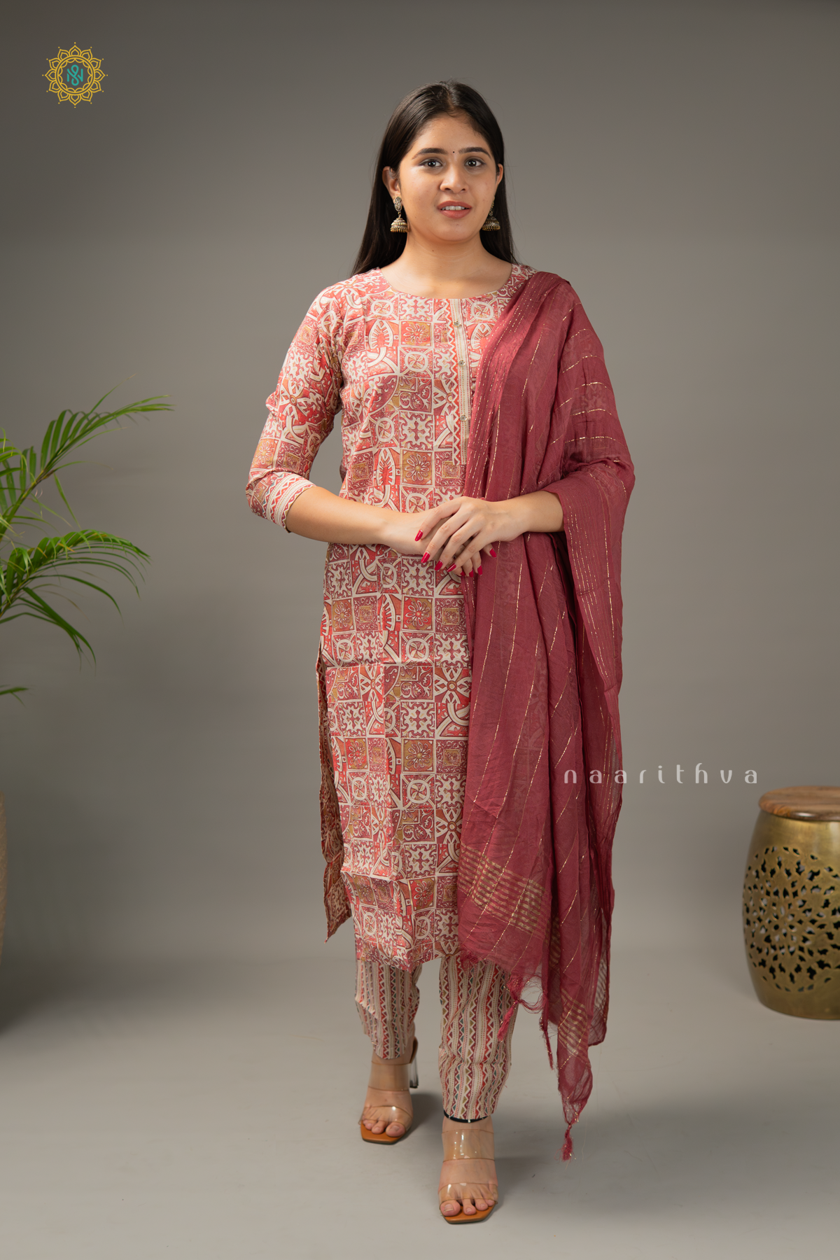 MAROON - CREPE 3PC SALWAR SUIT WITH PRINTED TOP, BOTTOM & DUPPATA