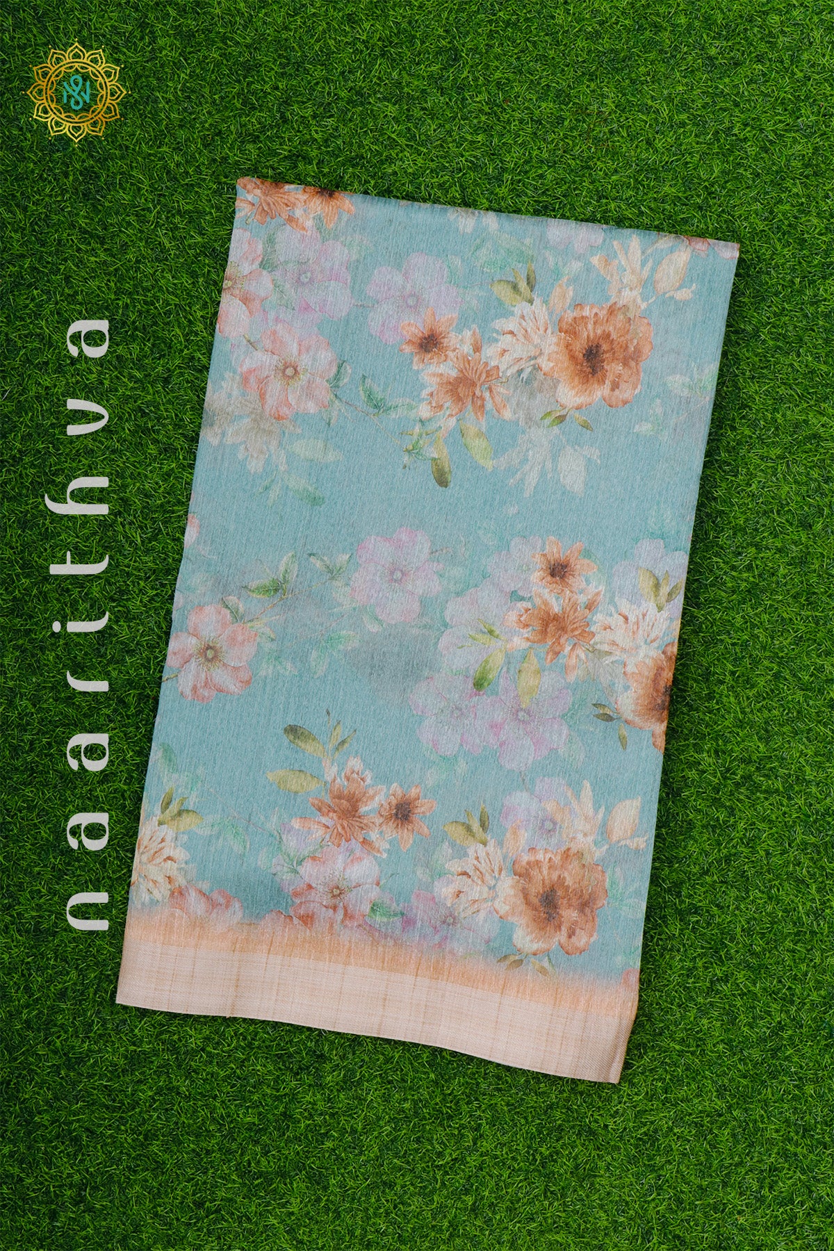 SKY BLUE WITH LIGHT ORANGE - JUTE COTTON
